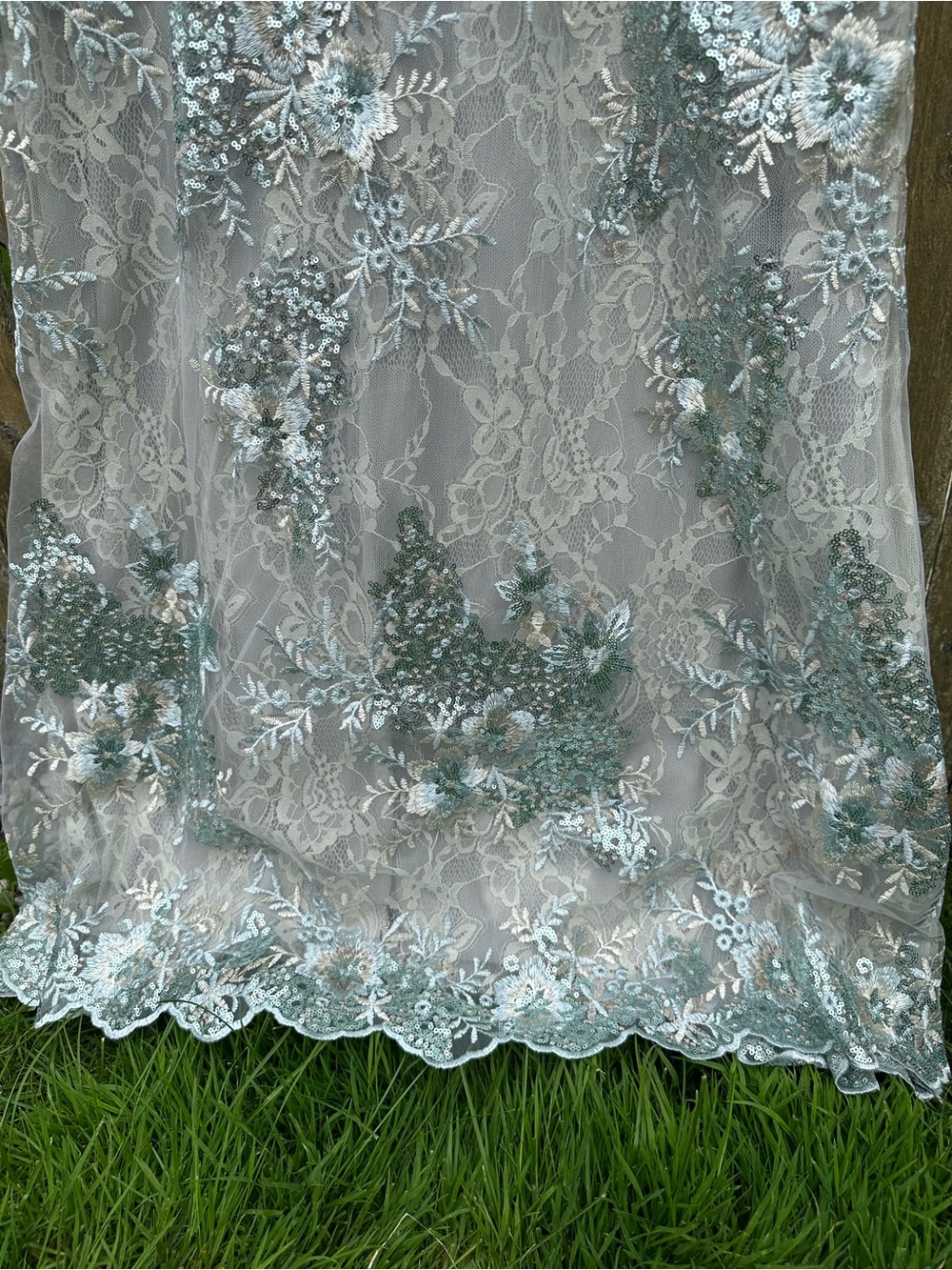 NWT Mac Duggal 67539 Embroidered Sequin Lace Evening Gown Sage Silver Size 20 - Picture 2 of 13